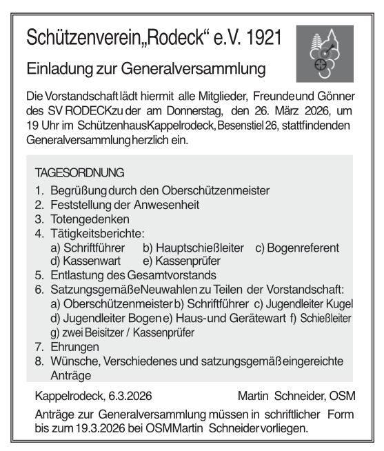 Einladung Generalversammlung 2026